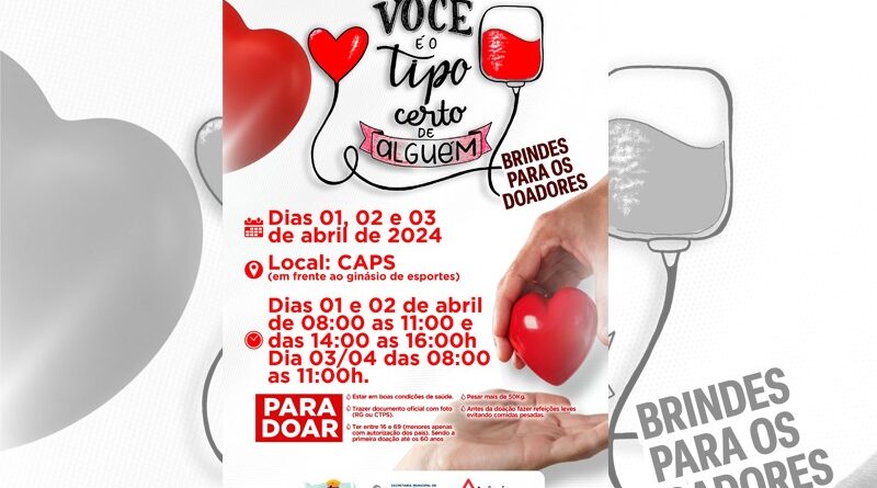 Prefeitura de São Félix do Araguaia realiza Campanha de doação de sangue nos dias 1º, 02 e 03 de abril